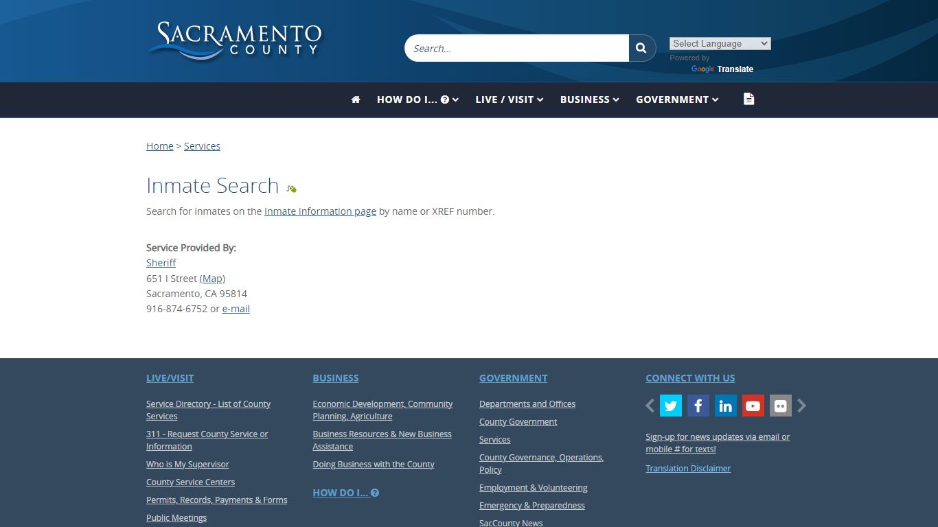 Inmate Search - Sacramento County, California